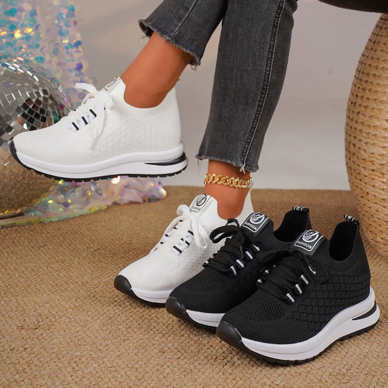 

2025 Spring and Summer Height-Increasing Women's Shoes Breathable Non-Slip Casual Shoes Slimming Internet Celebrity Single Shoes