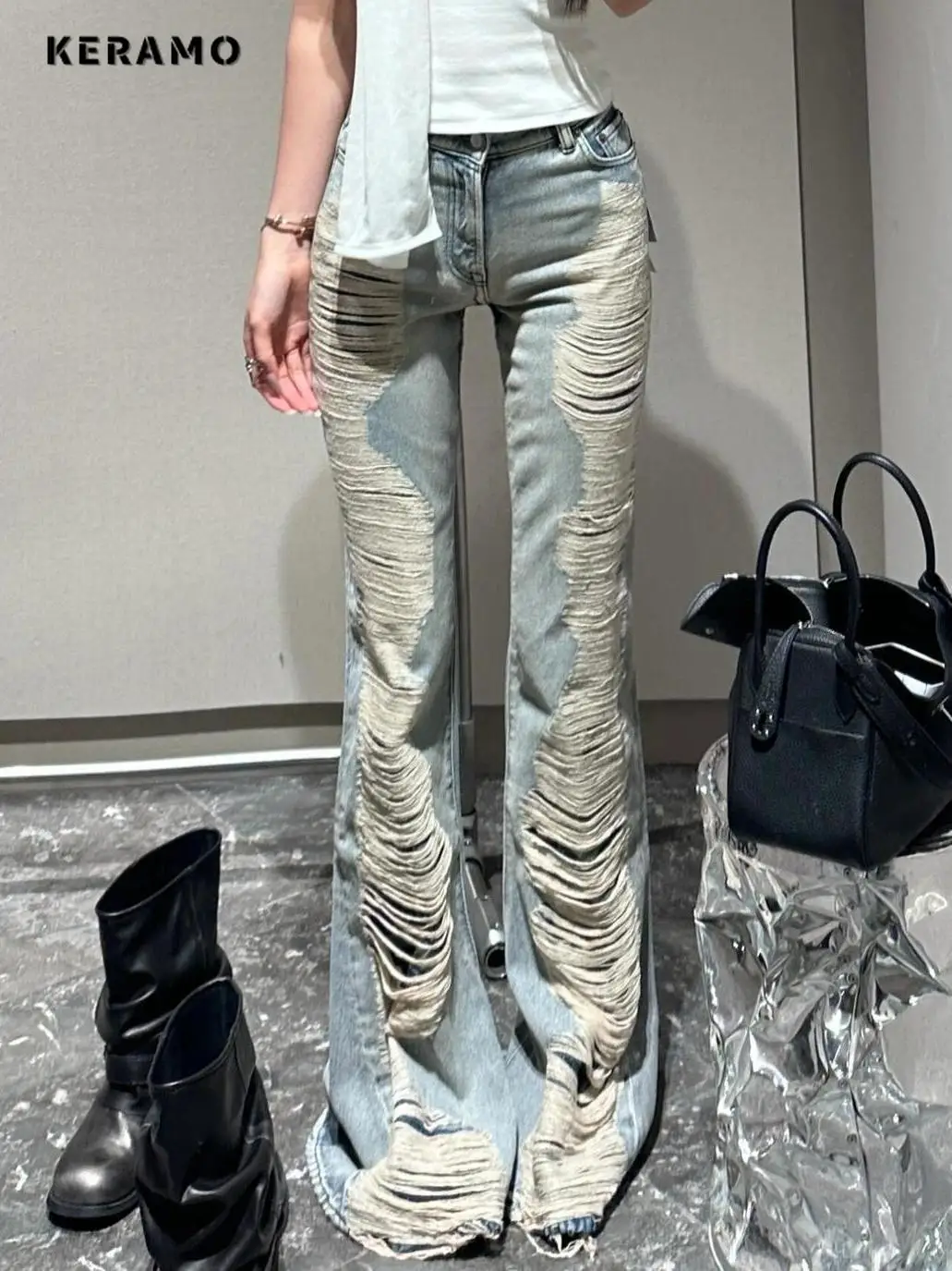 

2025 Summer Vintage Ripped Distressed Jeans Y2K Damage Emo Slim Fit Trashy Pants Women's Sexy Harajuku Kpop Denim Trouser