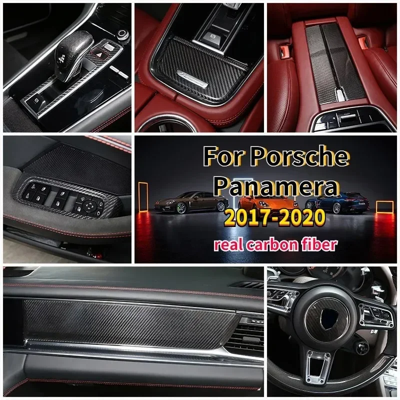 

For Porsche Panamera 2017-23 Real Carbon Fiber Car Central Control Instrument Panel Steering Wheel Trim Interior Car Accessories