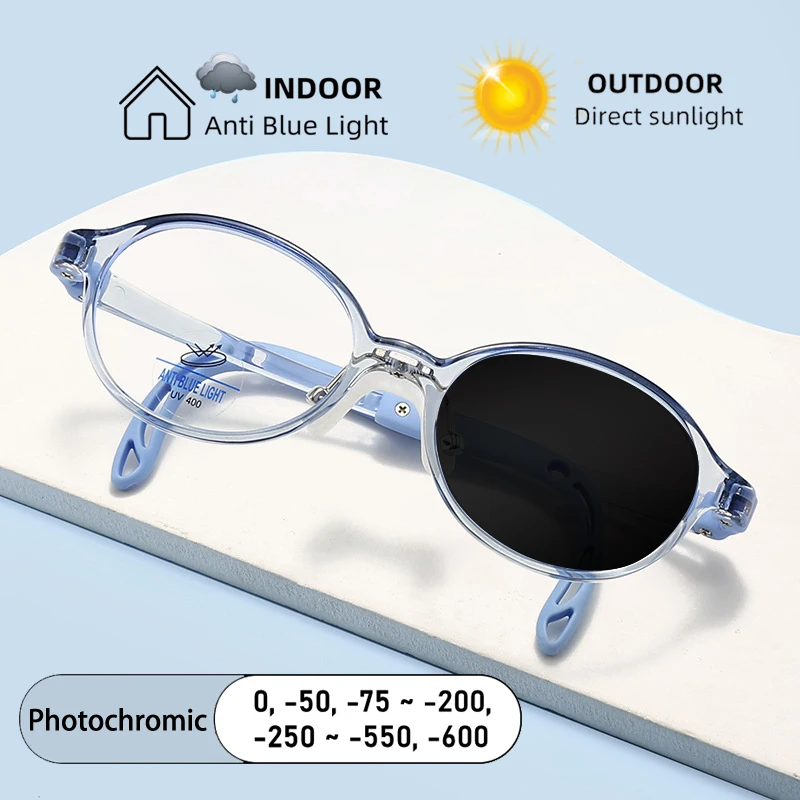 Boy Girl Ellipse Frame Anti Blue Light Prescription  Myopia Sports Glasses Girls Photochromic Shortsightedness Children Eyeglass