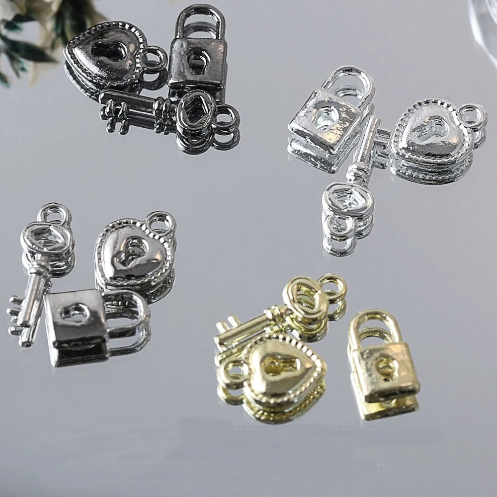 10szt Korea Key Lock Nail Art Charm 3D Alloy Luxury Bow Heart Key Lock Nail Jewelry Parts DIY Crafts for Girls Nail Parts — zdjęcie 3