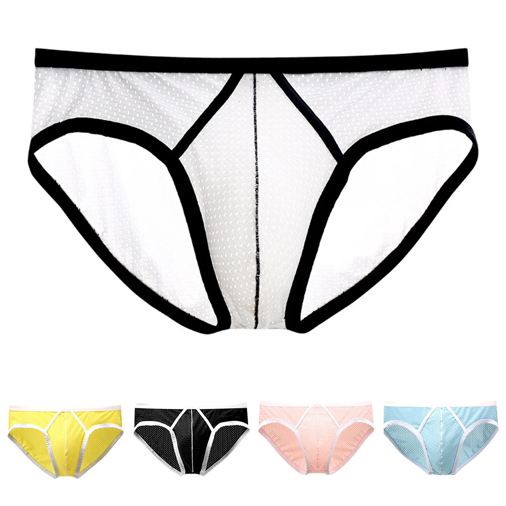 

Men Mesh Ice Silk Briefs Breathable Sports Low Waist Bulge Pouch Panties Quick Dry Underpant Underwear