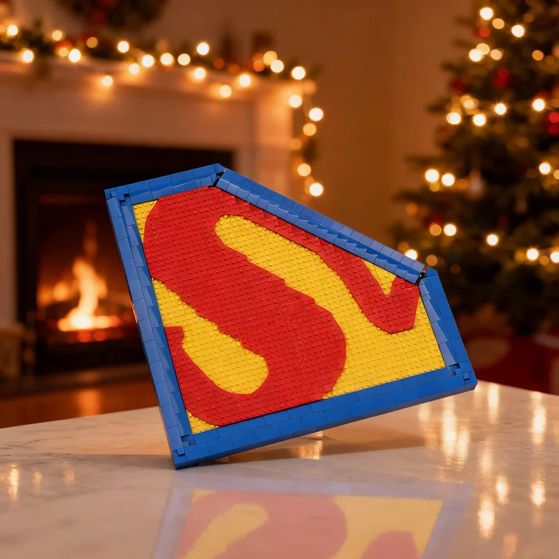 

591 деталь MOC Супергерои DCD: Настенная модель с логотипом Супермена, конструктор, развивающая игрушка, подарок на Рождество для детей