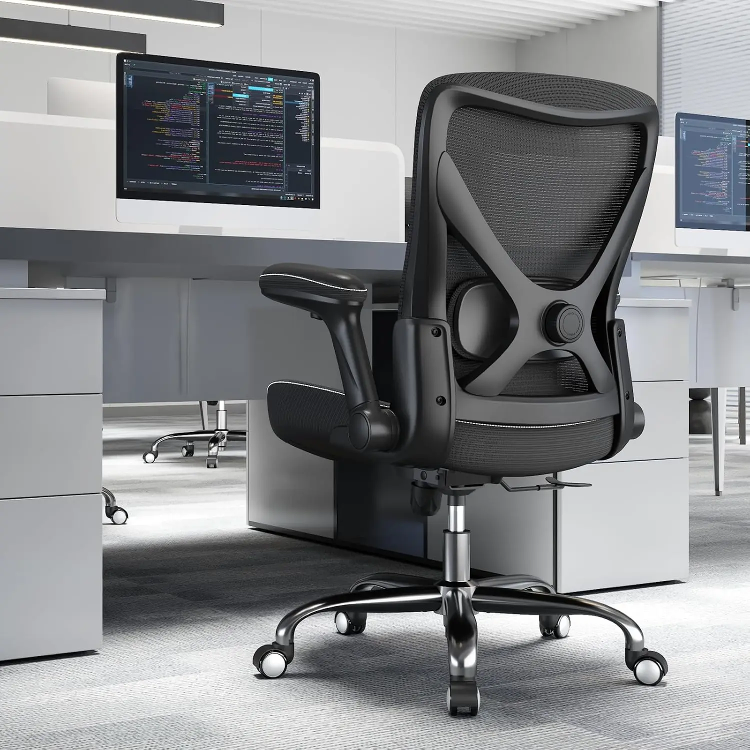 Office Home Ergonomic Desk Chair-Computer X-Shaped Chair Mesh PU Leather with Adjustable Lumbar Support-Executive Chair High Bac