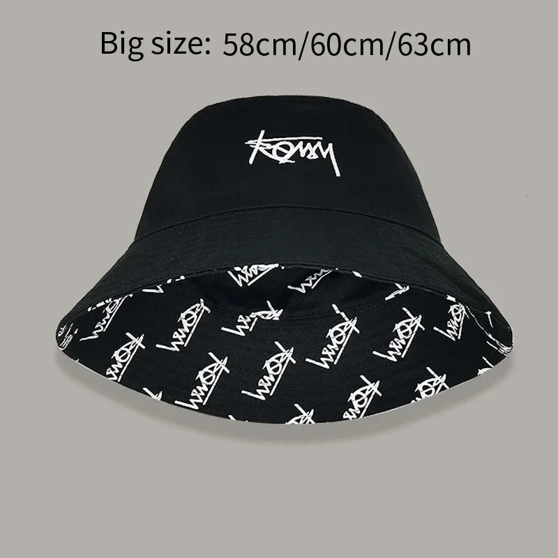 Big Head 63CM XL Size Letter Bucket Hat Men Double-Sided Women Floral Fisherman Hat Summer Casual Street Sun Hat Kids Bob Panama