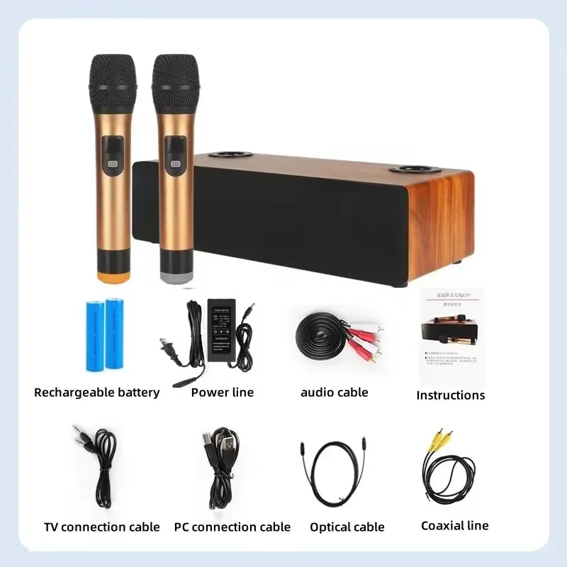 High Power Bluetooth Speakers Karaoke System Wooden TV/PC Bass Subwoofer HIFI Home Theater KTV Audio with MIC All-in-one Machine