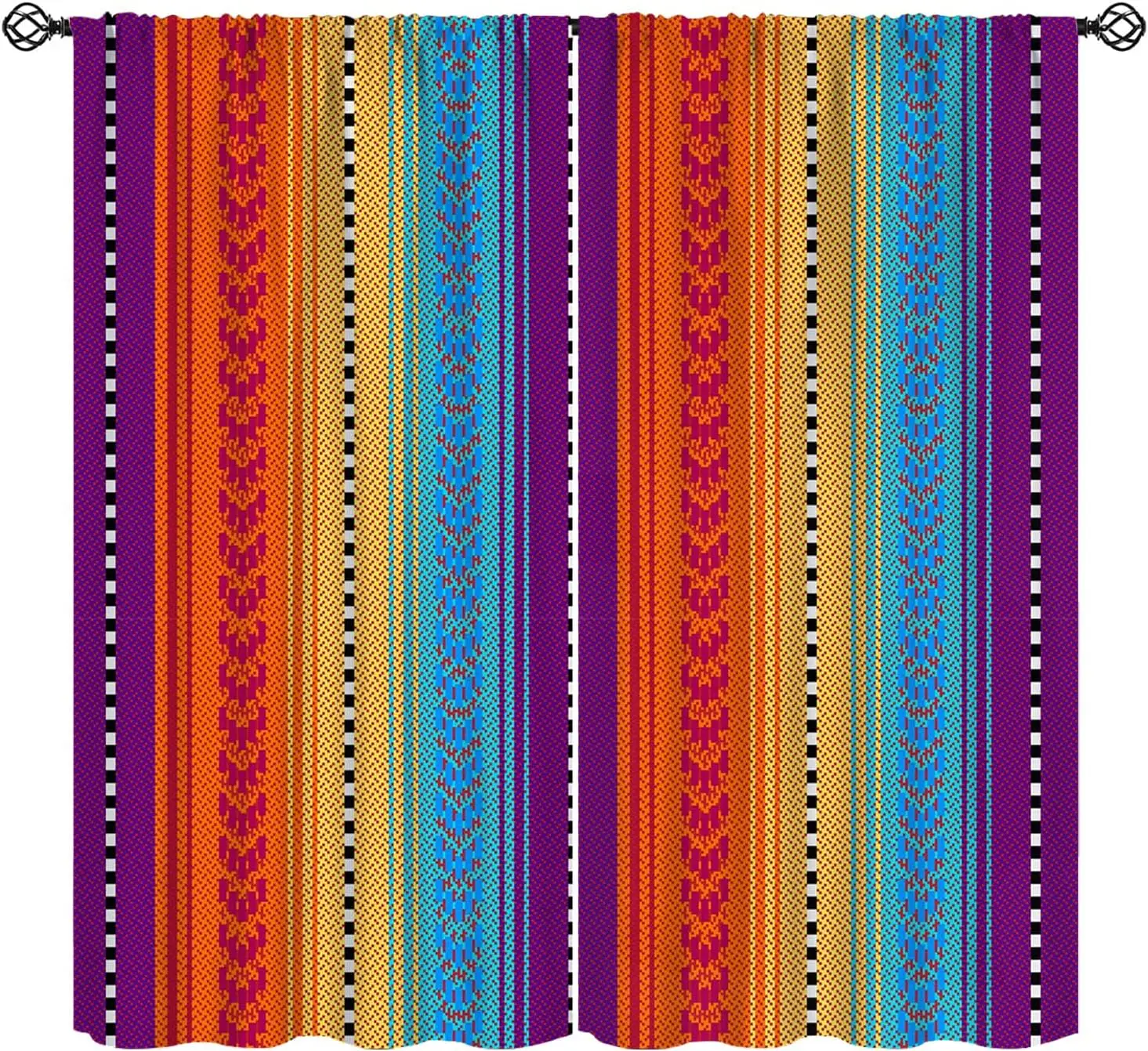 Boho Striped Curtains Pair Rainbow Colorful Indoor Window Curtain Panels Set for Living Room Bedroom Home Decor Decoration