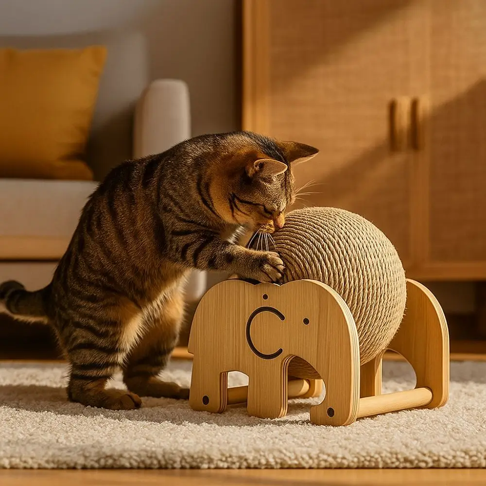 

Wooden Cat Scratching Ball Toy Non-Slip Wear-resistant Kitten Sisal Rope Ball Stable Cat Claw Grinding Toy Cat Exercise