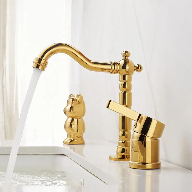 

Basin faucet Bathroom two holes Widespread Dark Gold bathroom faucet sink tap 360 rotating widespread Black basin Tap