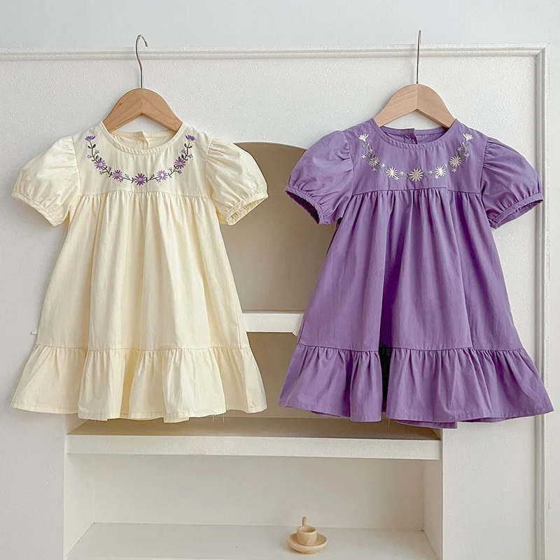 

1-6 Years Girls Fashion Embroidered Flower Dress Summer Little Girls Toddler Princess Dresses Kids Short Sleeve Party Clothes
