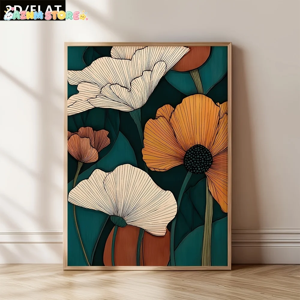 2027, 1pc Retro Floral Canvas Wall Art Poster - Vintage Botanical Painting Suitable for Home, Office, Decor, Pre-Stuck Adhesi