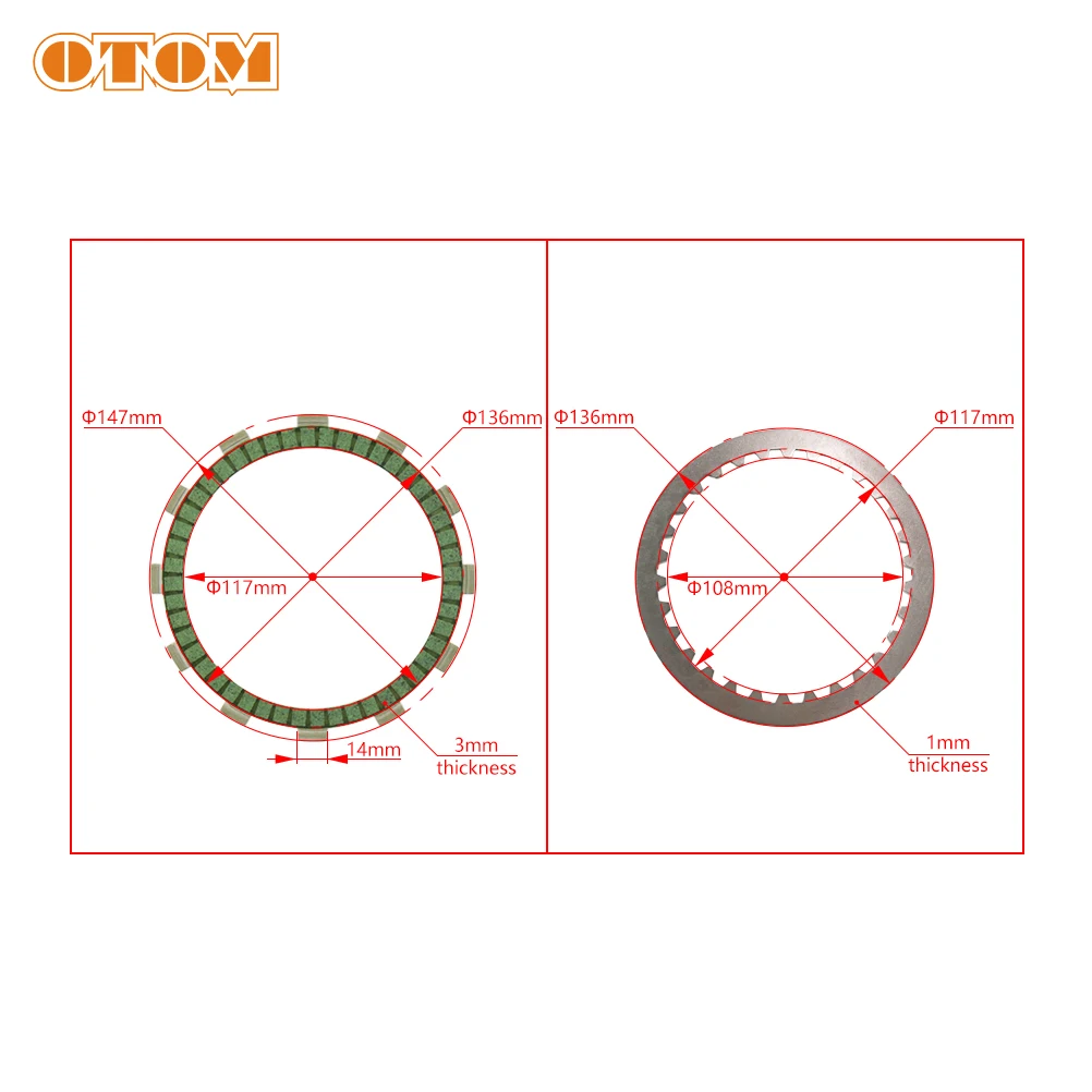 OTOM NC250 부품 클러치 마찰판, 오토바이 클러치 스틸 디스크 세트, ZONGSHEN 250CC 엔진 액세서리, 더트 바이크 엔듀로