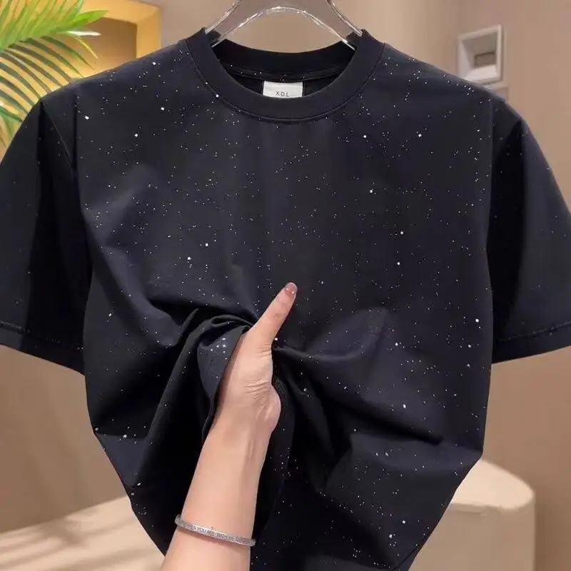 Modal Ice Silk Short Sleeve T-Shirt Men's Summer Fashion Lightweight Breathable Casual round Neck Top Polyester Fiber