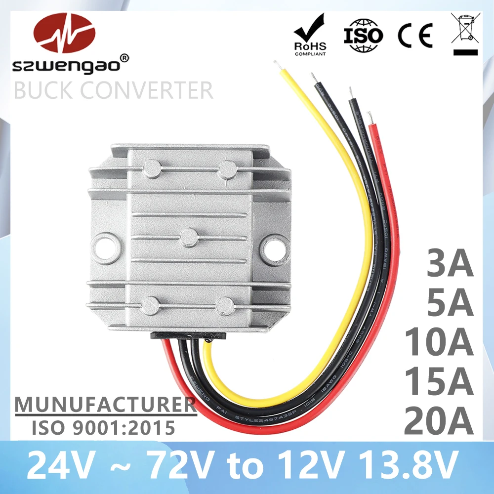 szwengao High Quality 24V 36V 48V 72V Step-down to 12V 13.8V DC DC Converters  Regulator Buck Module Car Voltage Reducer