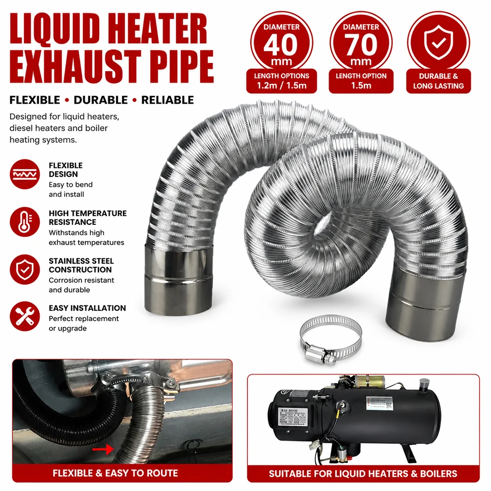 Stainless Steel Exhaust Duct Pipe 120/150cm Diameter 40mm/70mm for Car Caravan Camper - 201 Grade Gas Vent Hose Liquid Tube
