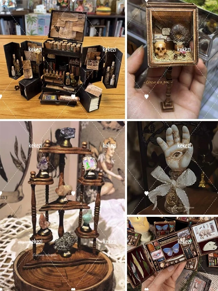 Miniature Gem Display Stand Display Cabinet  Picnic Basket  Magic Potion Cabinet Miniature Table Chair Miniature Scene Ornaments