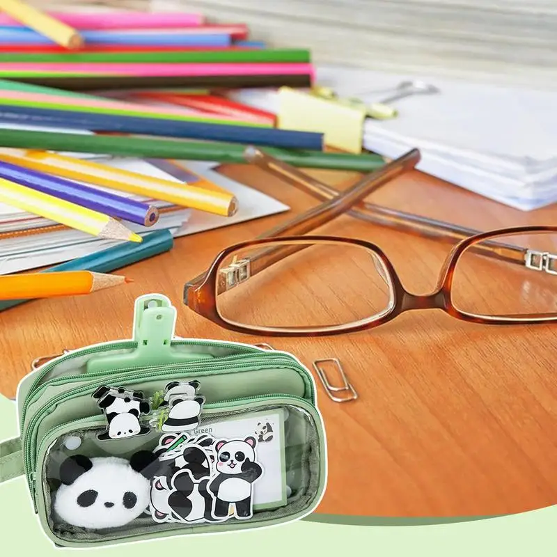 Large Capacity Pencil Case Panda Pencil Storage Case Students Pen Bag School Stationery Containers Pen Bag With Stickers Doll