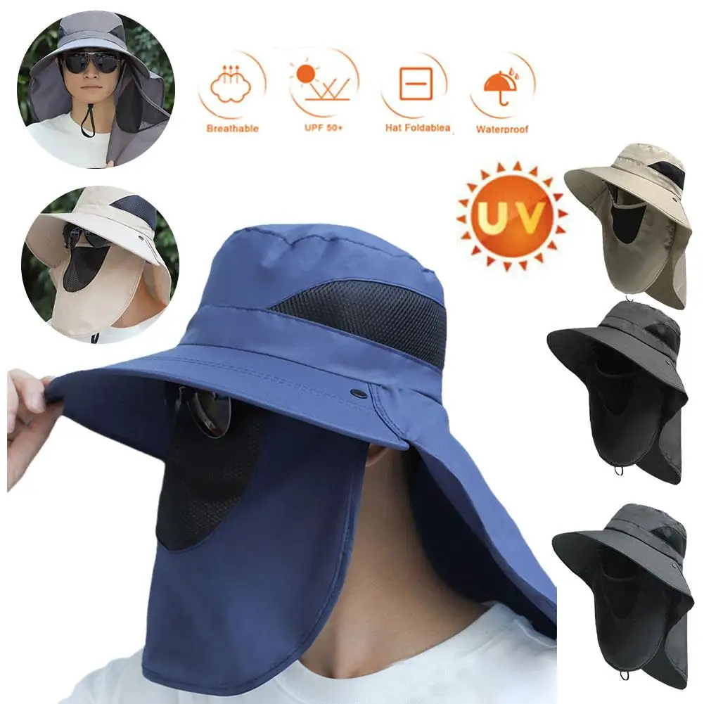 1pc Wide Brim Sun Hat UV Protection Bucket Cap Men Outdoor Fishing Hiking Beach Hats Breathable For Hiking Camping Fishing Men