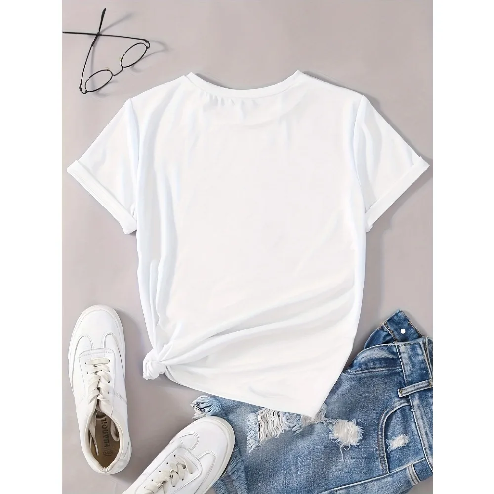 Vintage-Inspired Portrait Print Crew Neck T-Shirt Polyester Knit Fabric Classic Fit for Young Style Versatile Tee Y2K Streetwear