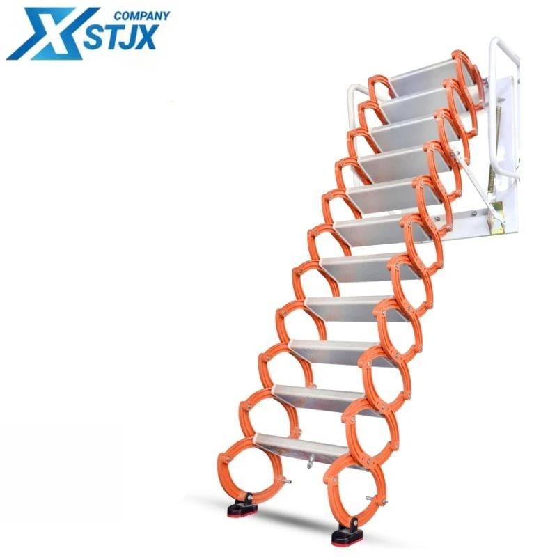 

Wall mounted loft telescopic ladder indoor and outdoor folding household electric lifting platform ladder
