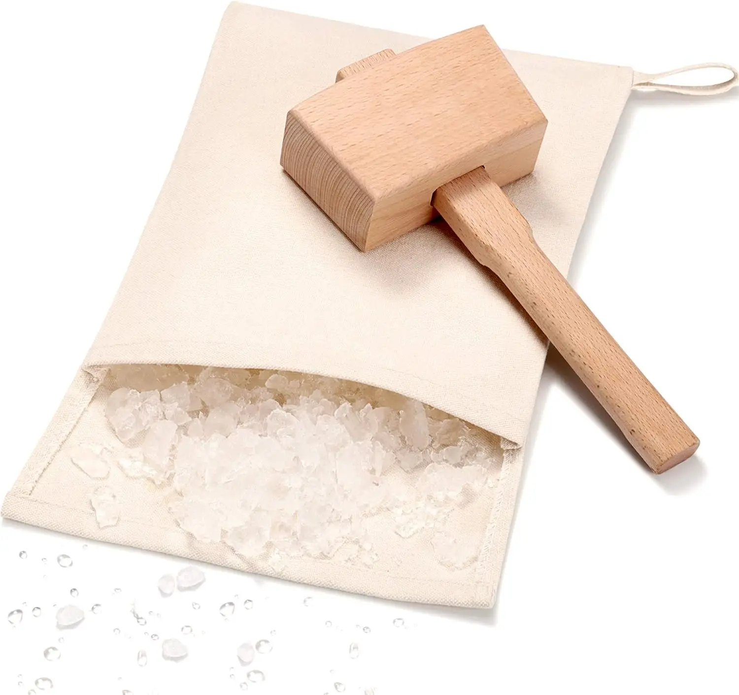 

Ice Crusher Bag & Wood Hammer Set - Canvas Reusable Crush Bag for Bartenders