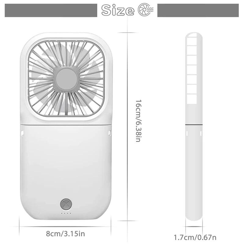 Mini-Portable-Personal-Fan, 3 Speeds Adjustable, Foldable Rechargeable Handheld Small USB Neck Fan Quiet (White)