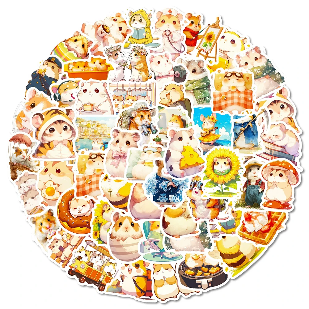 10/30/56pcs Kawaii Hamster Animal Anime Stickers Cartoon Watercolor Graffiti Decals Luggage Phone Scrapbook Waterproof Sticker
