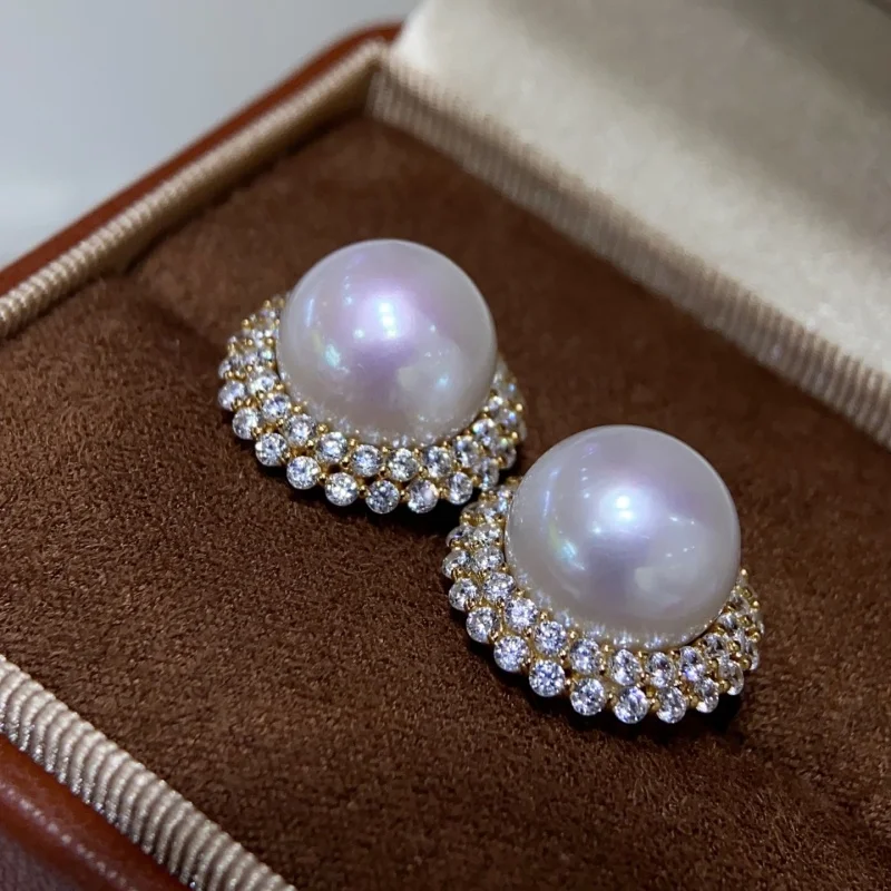 

SGARIT 12-13 мм Роскошные серьги с натуральным пресноводным жемчугом Авроры, стерлинговое серебро 925 пробы, 5А, циркон, изысканные свадебные украшения для женщин