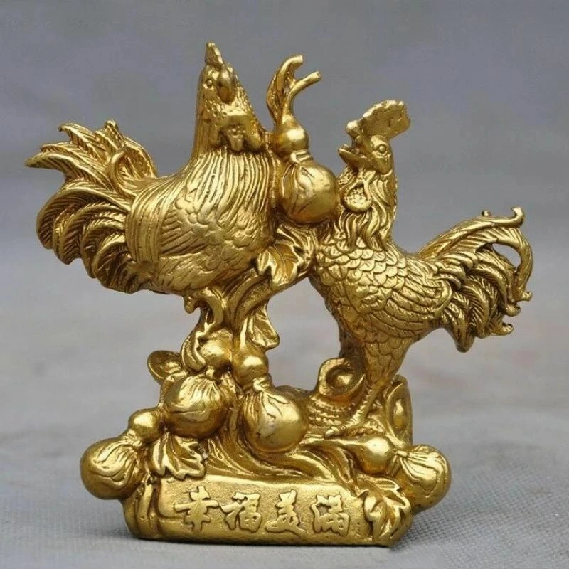 

China Brass Auspicious Feng Shui Gourd Cock Rooster Chicken Zodiac Animal StatueChina Brass Auspicious Feng Shui Gourd Cock Roos