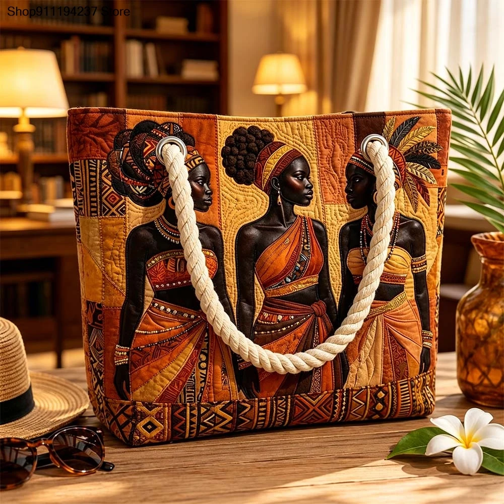 3D Tribal African Print Quilted Beach Bag Women Men Travel Tote Handband Daily Outdoor Weekender Bag
