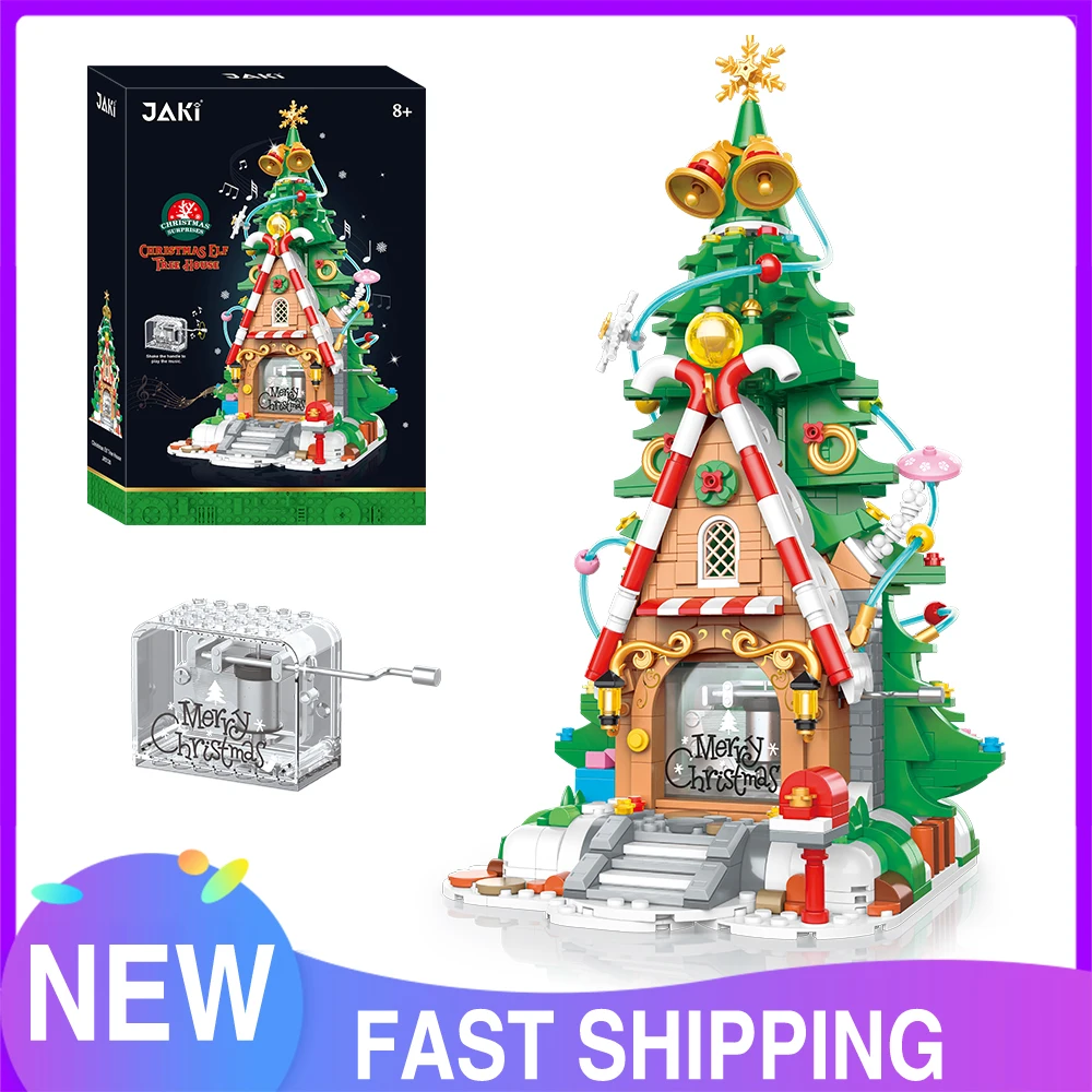 JAKI 5128 Christmas Toys Building Block Christmas Treehouse with Led Parts Model Assembly Decoration Brick Kids Christmas Gift