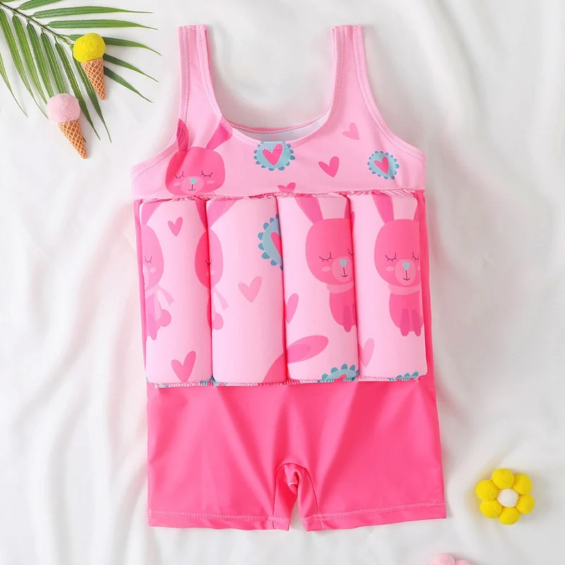 Buoyancy Cartoon Swimsuit Girl One Piece Suit Kid Boys Beach Romper Children Floating Swimwear 2024 Toddler Infant Swimming Vest