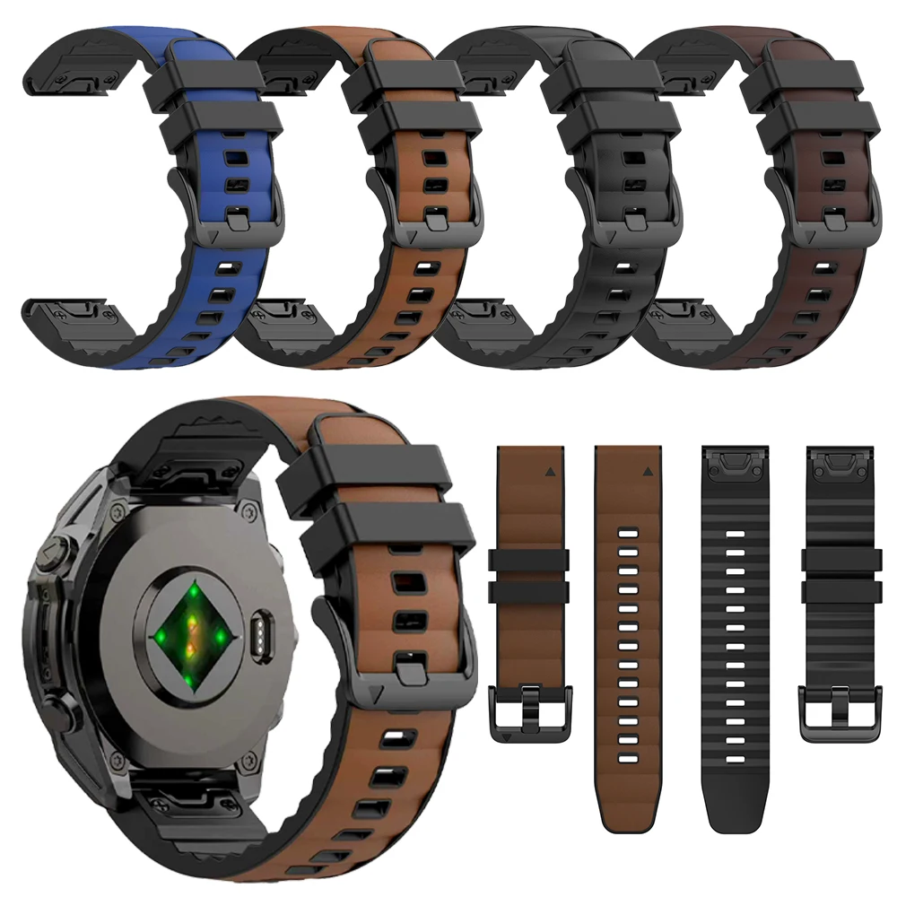 22/26mm Quick Release Leather Silicone Watch Strap For Garmin Fenix 5X 5 Plus 6X 6 7X 7 8 9 Pro/Tactix 8/Instinct 3 2X Epix Band