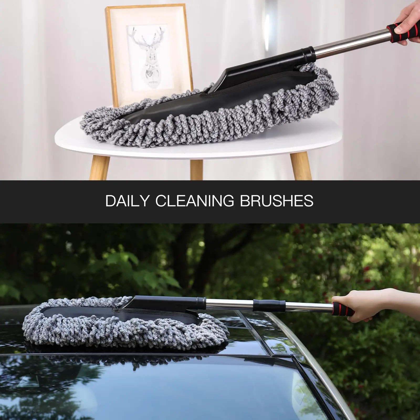 3PCS Cleaning of Car Dust Collectors and Cleaning Brushes for Car Dashboard External Dust Long Telescopic Handle Cleaning Brush