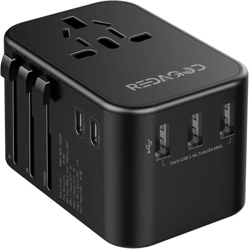 Universal Travel Adapter International Plug Adapter 3 USB A Ports Max 6A 30W European Travel Power Adaptor Wall Charger