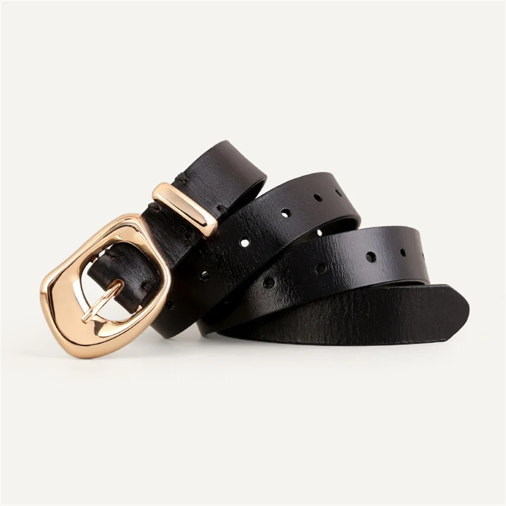 

Модный регулируемый ремень для женщин, корейский дизайн, черный цвет, металлическая пряжка, поясной ремень для джинсовых футболок, брюк, кожаный ремень