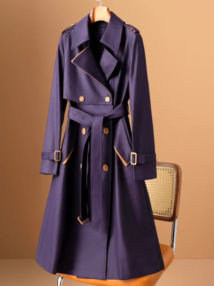 

Spring and Autumn New Women's Trench Coat, Fashionable Commuting Purple British Style Mid Length Coat Jacket