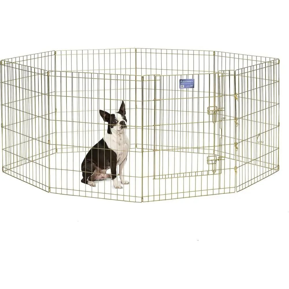 

Folding Metal Puppy/Dog Exercise Pen, Indoor/Outdoor Playpen with Door, 16 Sq Feet of Play Space, 30-Inches Tall, Gold Zinc