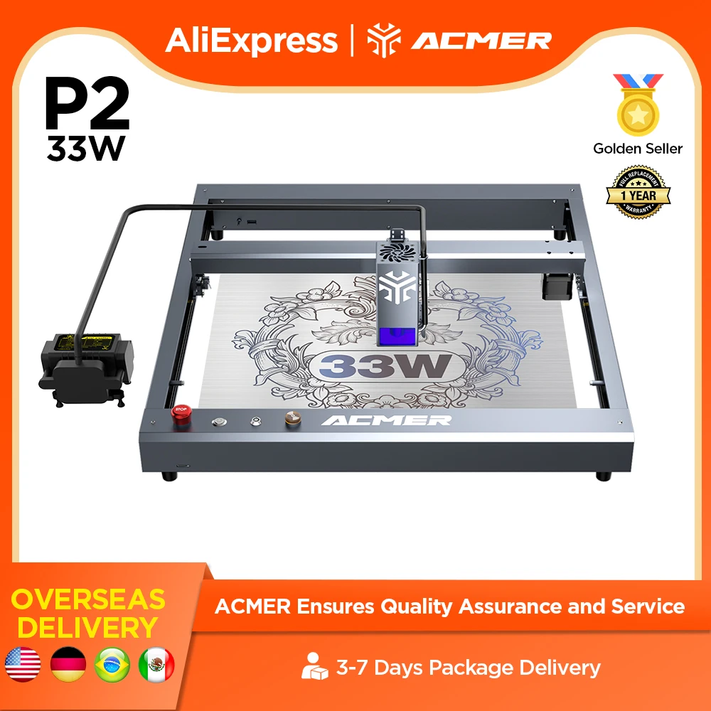 ACMER P2 33W lasers Engraving  Air Assist WIFI APP Control CNC Metal woodworkers Engraving Laser Cutting Machine  For Wooden