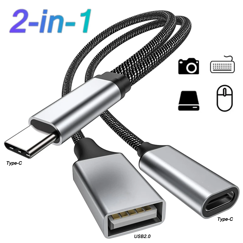 Two In One OTG USB Cable with PD Charging Adapter Type C to USB A Adapter with PD Charging 2 Port For IOS 13 for iPhone Samsung