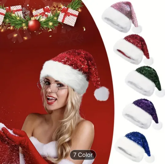 

Christmas sequined Christmas hat party headgear adult children enlarged thickened long hair Christmas hat