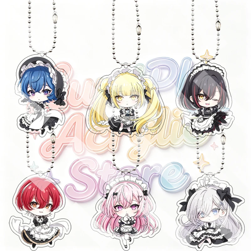 Kawaii Lolita Maid Girls Acrylic Keychain Black Maid Outfit Anime Character Bag Pendant Cute Double Sided Acrylic Key Charm Gift
