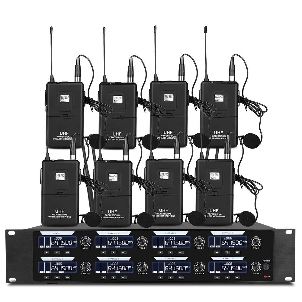 998 Eight Channels Metal UHF Wireless Lavalier Microphone Professional Portable Microphone For Speech