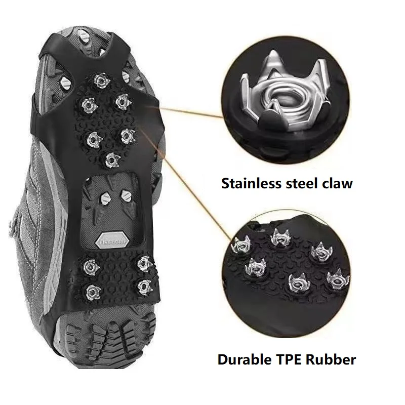 รองเท้ากันลื่น Spikes และ Ice Claws สําหรับรองเท้าฤดูหนาว เหมาะสําหรับพื้นผิวน้ําแข็งและหิมะ สําหรับการปีนเขา