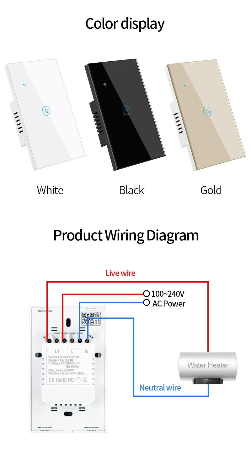 HomeKit 20A EU WiFi Boiler Switch Smart Home Automation Water Heater Mobile App For Apple Siri Voice Control Alexa Google Home