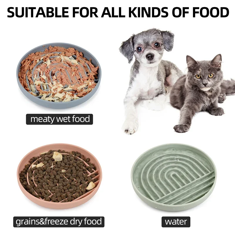 Pet Slow Food Bowl Cat Anti-Knockover Anti-Slip Food Bowl Puppy Anti-choking Silicone Feeder Toy Dog Cat Food Plate Pet supplies