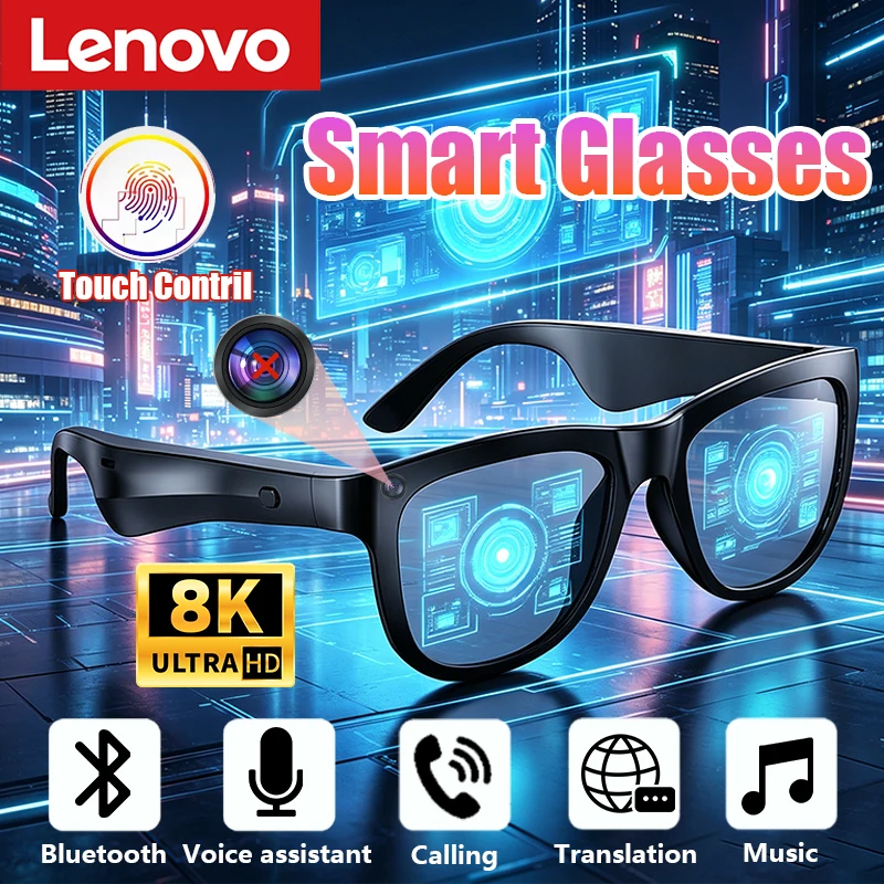 

Lenovo 8K HD AI Smart Glasses Translate Bluetooth Calling Voice Assistant Music Player Type C Multifunctional Sunglasses 2026