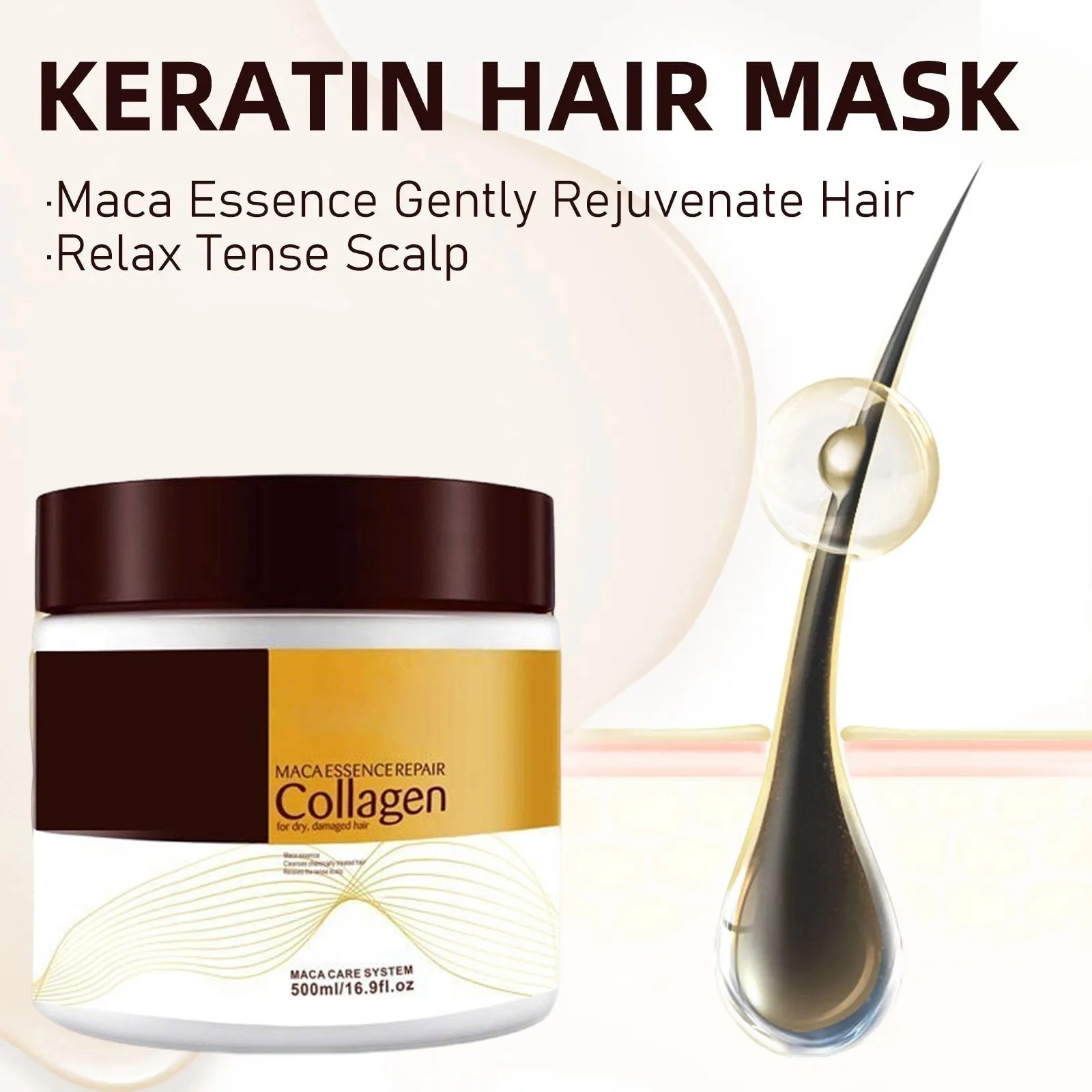 500ML Collagen Hair Treatment Deep Repair Conditioning Argan Oil Collagen Hair Mask Essence For Dry Damaged Hair All Hair Types