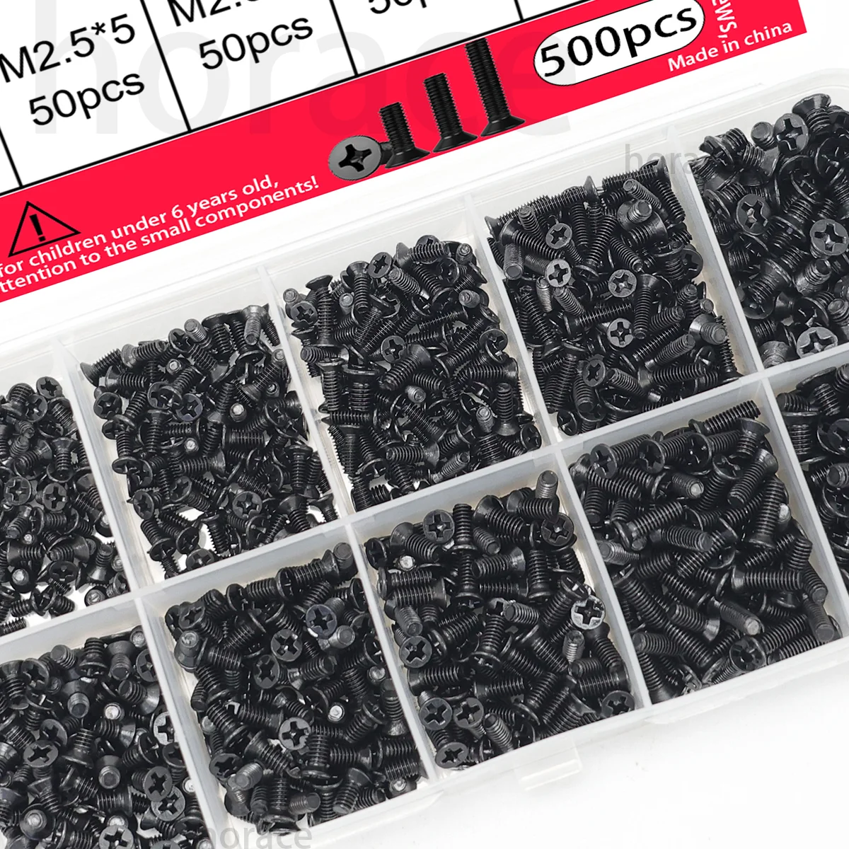 500pcs/KM Flathead Phillips Head Screws, with M2, M2.5, and M3 Sizes for Computer and Laptop Computers.
