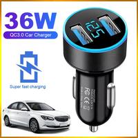 36W Car Fast Charging Adapter Voltage Display Quick Car Charger Dual USB PD QC3.0 Car Charger Adapter for iPhone Samsung Xiaomi
